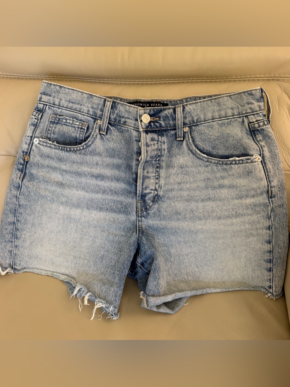 Veronica Beard Faded Light Blue Denim Cutoff Shorts